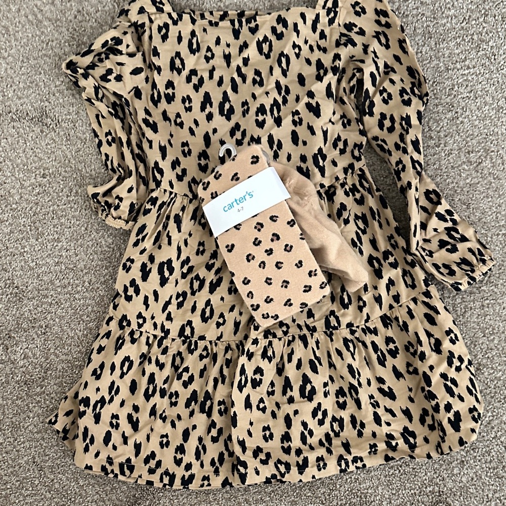 Carter's Tan and Black Animal Print Dress with Tights